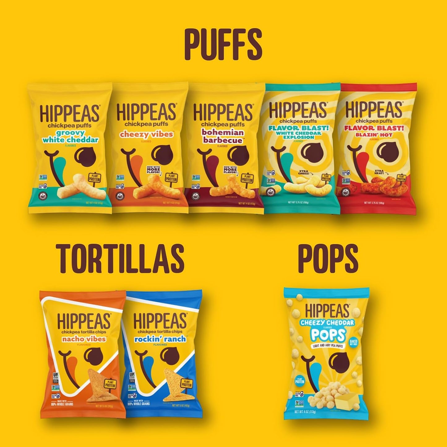Hippeas Cheezy Cheddar Pops, 4 Ounce (Pack of 6), 3g Protein, 2g Fiber, Vegan, Gluten-Free, Crunchy, Plant Protein Snacks