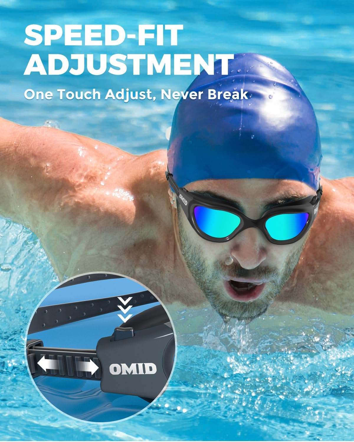 OMID Swim Goggles, P2 Polarized Swimming Goggles for Men Anti-fog Goggles Swimming for Adult Women