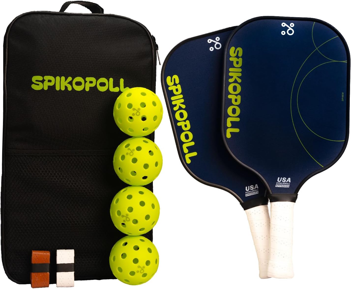 SPI New by SPIKOPOLL Pickleball Paddles Set of 2, USA Pickleball Approved, Lightweight, Durable Fiberglass Pickleball Rackets with Polypropylene Honeycomb Core