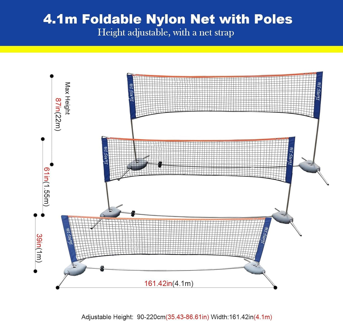 Portable Height Adjustable Badminton Volleyball Tennis Net Set Multi-Purpose Sports Equipment with Poles Stand and Carry Bag for Kids Adult Outdoor Exercise