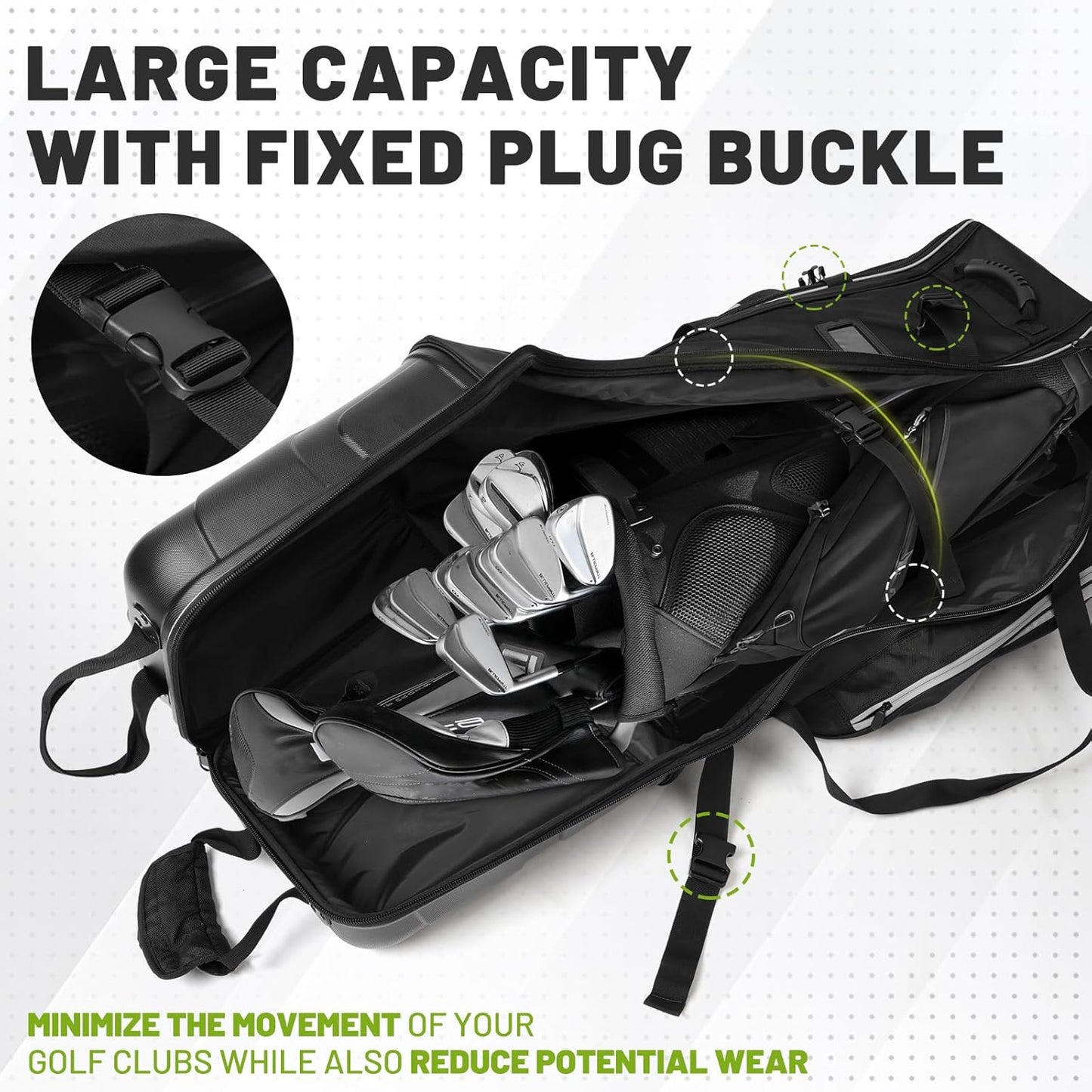 Hard Case Golf Travel Bags for Airlines with Oversize Tank Wheels, 2100D Oxford Fabric Soft Golf Club Carry Bags, Hard Cse Top Protect Club Travel Cover, Foldable for Easy to Maneuver