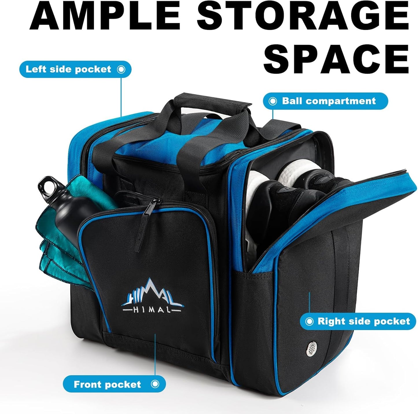 Himal Bowling Ball Bag for Single Sphere - Bowling Ball Tote Bowler's Bag with Padded Sphere Holder - Fits Bowler's Shoes Up to Mens Size 14