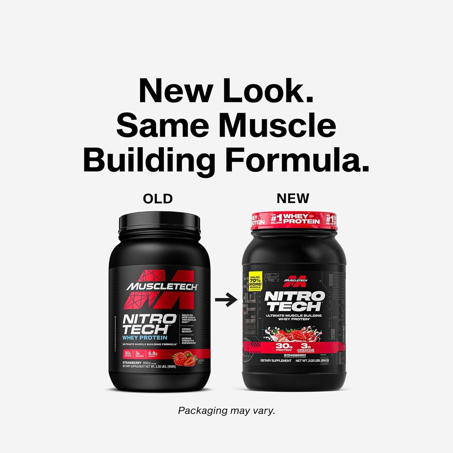 Whey Protein Powder MuscleTech Nitro-Tech Whey Protein Isolate & Peptides Lean Protein Powder for Muscle Gain Muscle Builder for Men and Women Sports Nutrition Strawberry, 2.2 lb (22 Servings)