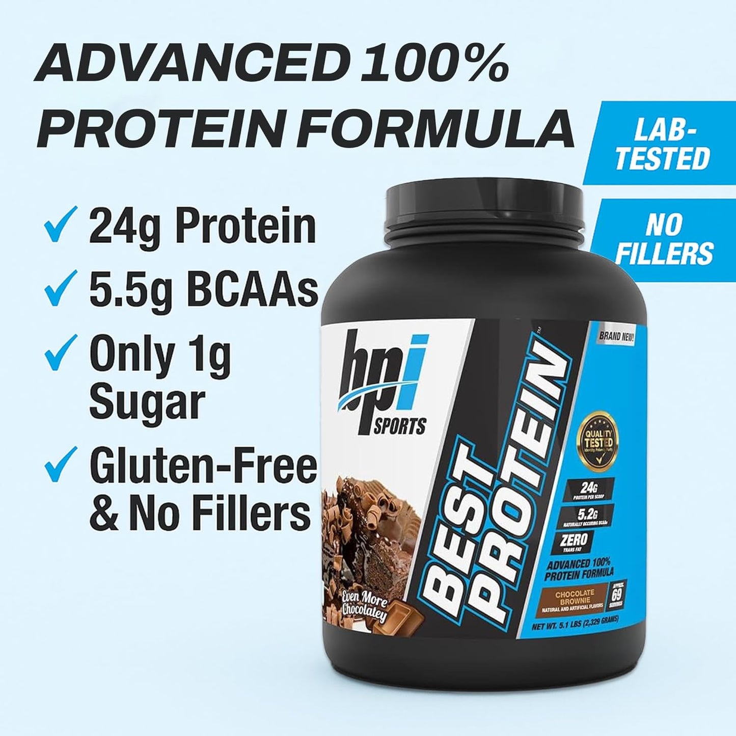 BPI Sports Best Protein – 100% Whey Protein Powder – Muscle Growth, Recovery, Meal Replacement – No Fillers, Gluten Free – Best Protein Powder for Men & Women | Chocolate Brownie – 5.1 Pounds