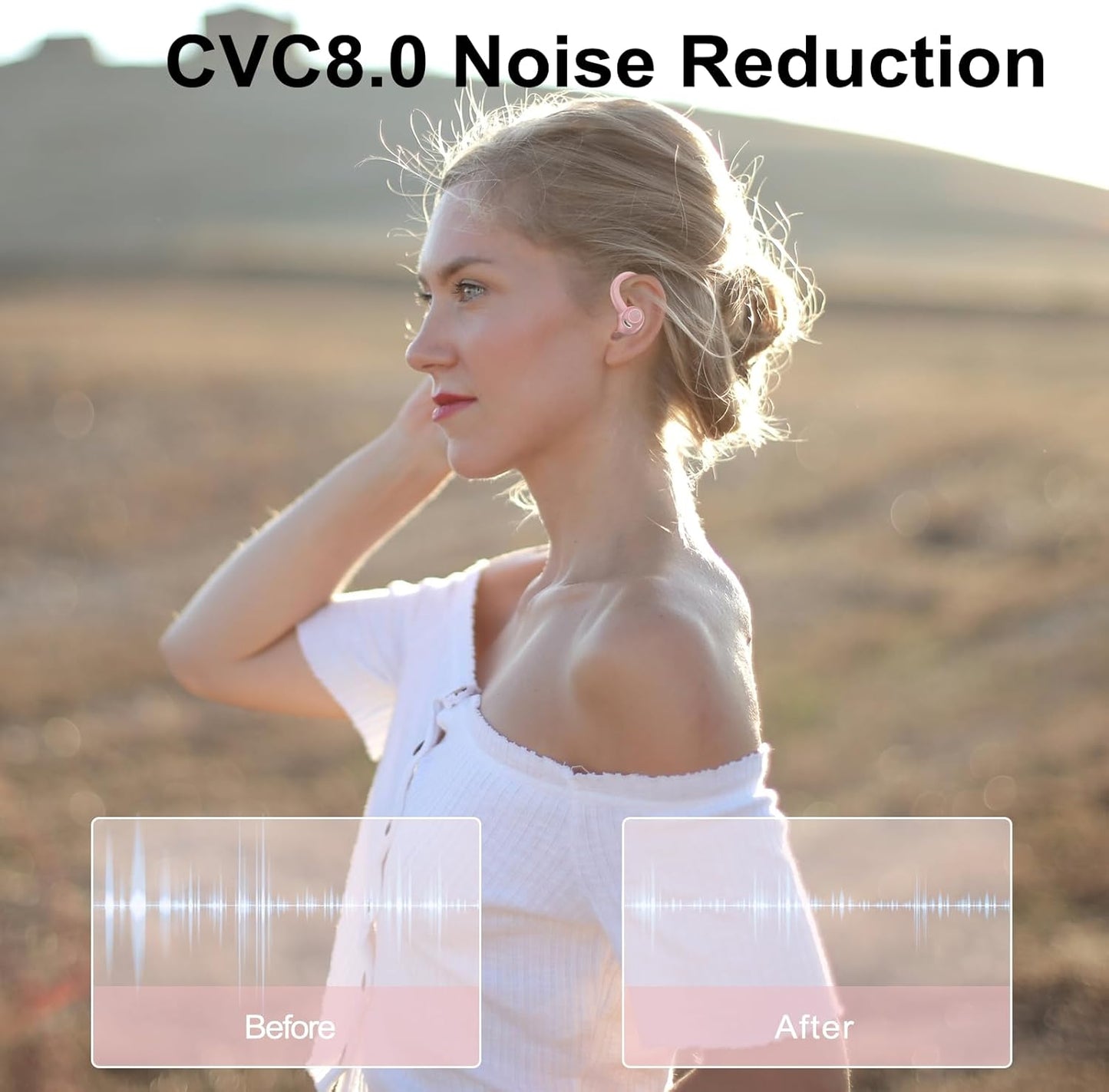 Wireless Earbuds Bluetooth 5.3 Headphones Sports, 48Hrs Playtime Bluetooth Earbuds with CVC 8.0 Mic, 2025 Stereo Bass Over Ear Bud with Earhooks, LED Display, IP7 Waterproof Earphon for Running Rose