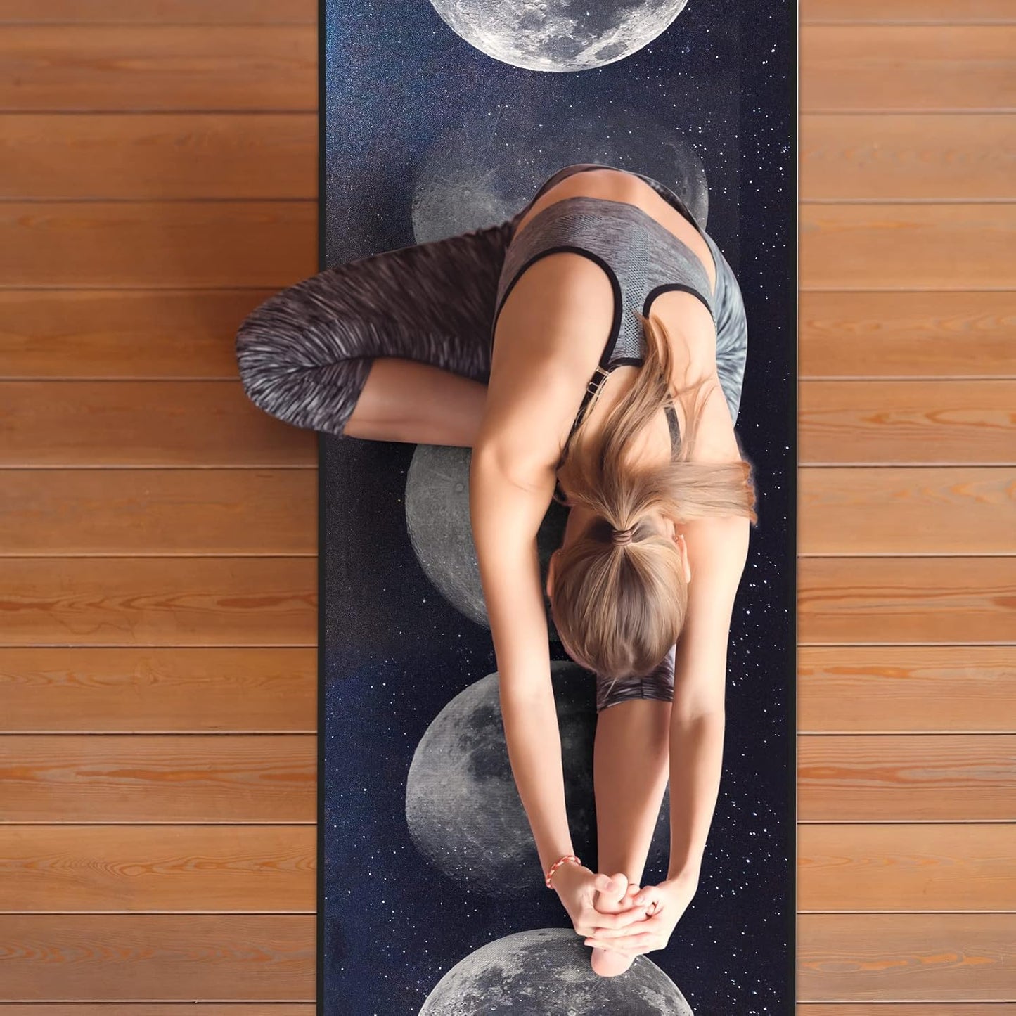 QiyI Yoga Mat Towel with Corner Pockets, Non Slip Sweat Absorbent Hot Yoga Towels, Soft Yoga Blankets with Travel Bag, Skidless Mat Cover for Workout, Gym, Fitness - 70"x26", Moon Cycle