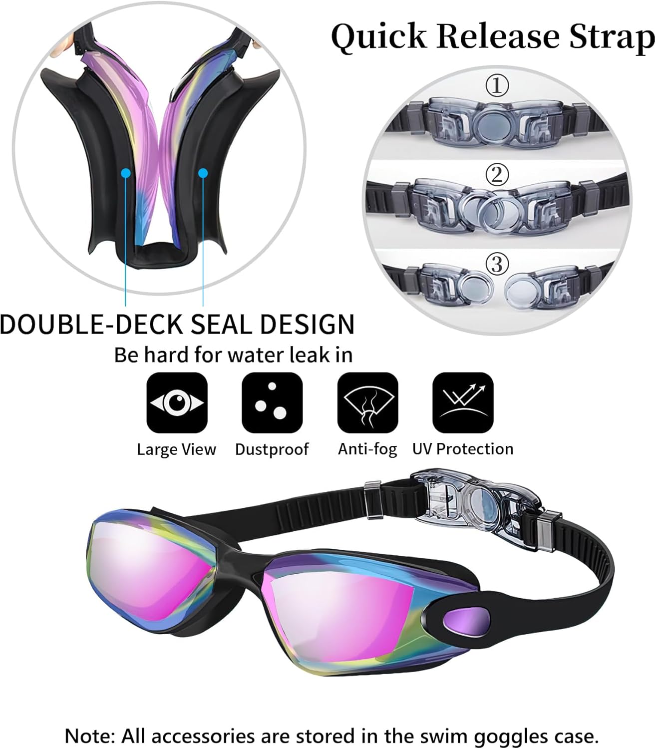 Swim Goggles Swimming Goggles No Leaking with Nose Clip, Earplugs, Swim Cap and Case for Men Women