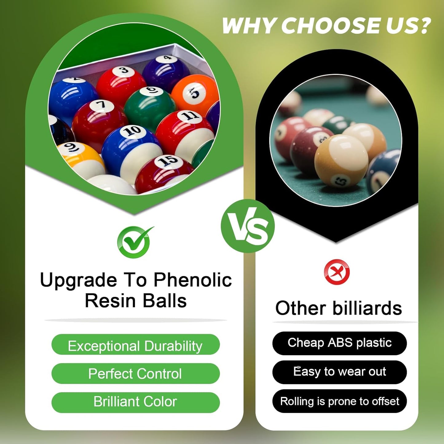 Billiard Balls Set 2-1/4" Regulation Size Pool Table Balls for Replacement (16 Resin Balls)