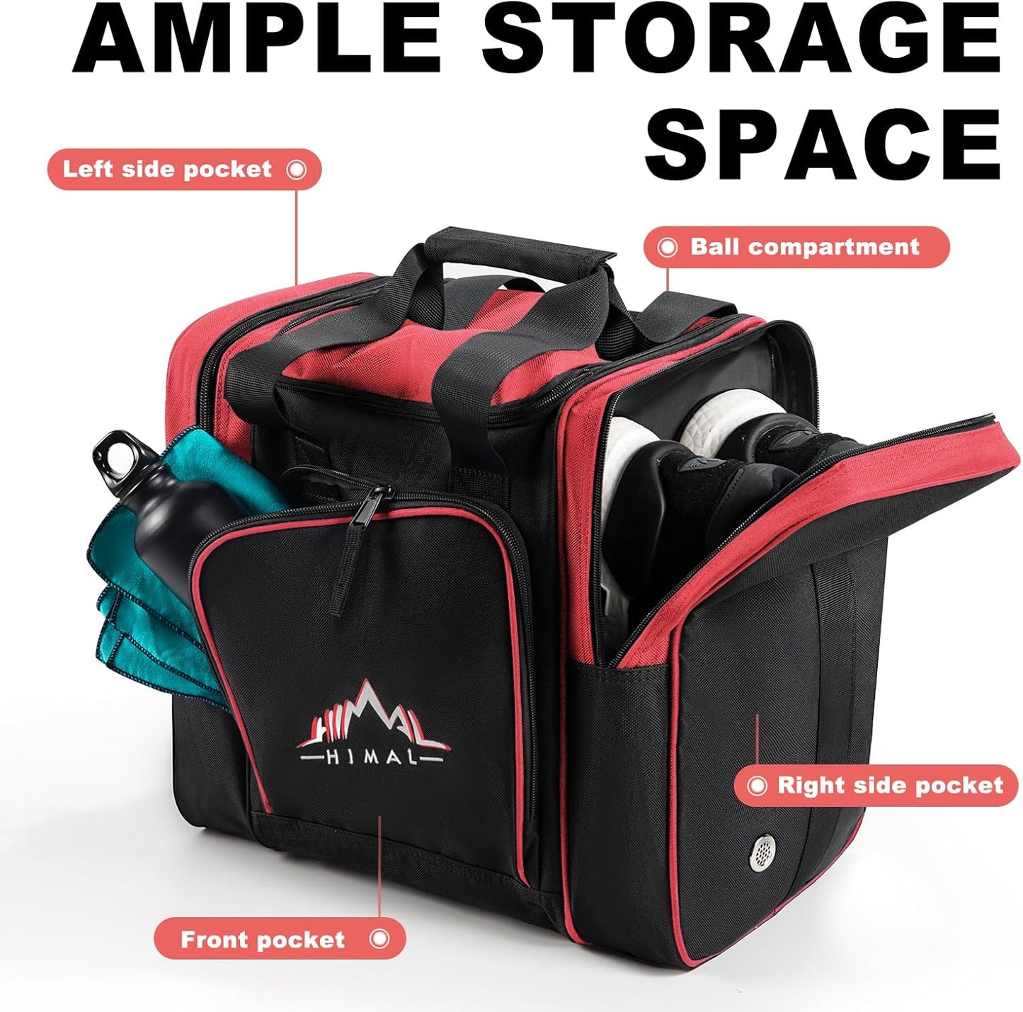 Himal Bowling Ball Bag for Single Sphere - Bowling Ball Tote Bowler's Bag with Padded Sphere Holder - Fits Bowler's Shoes Up to Mens Size 14