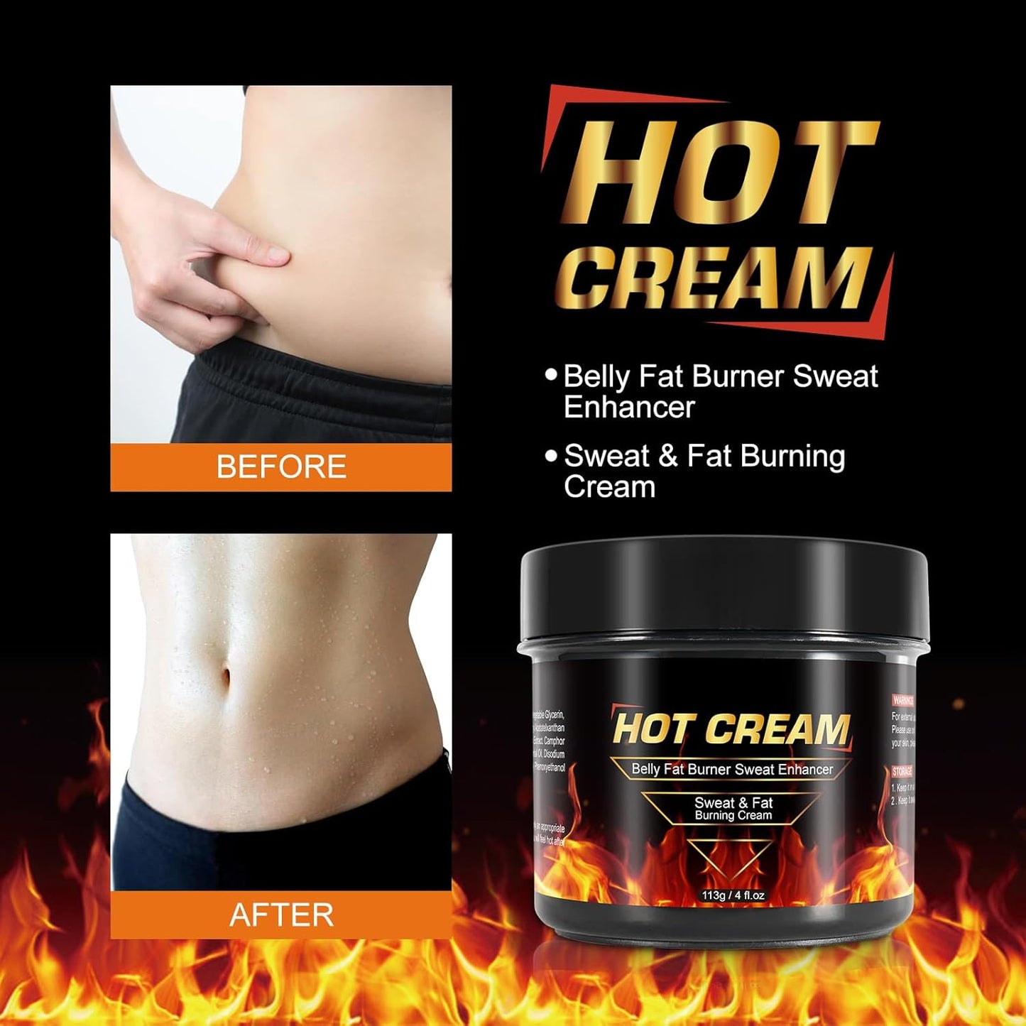 Hot Sweat Cream, Natural Sweat Cream for Belly Fat Burner for Women, Fat Burning Cream for Belly, Hot Cream Weight Loss Workout Enhancer, Cellulite Treatment for Thighs Legs, Arms & Buttocks (2 PCS)