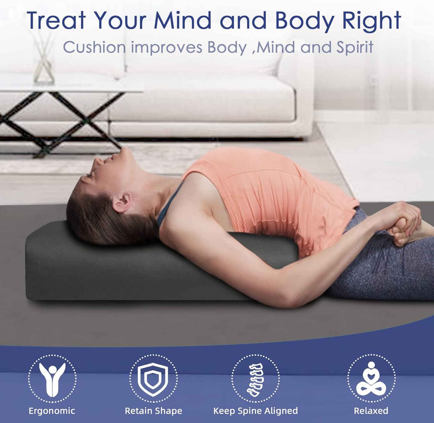 Organic Buckwheat Bolster (24X10.5X5.5 in) Supportive Rectangular Meditation Pillow 100% Cotton Cover Yoga Pillow