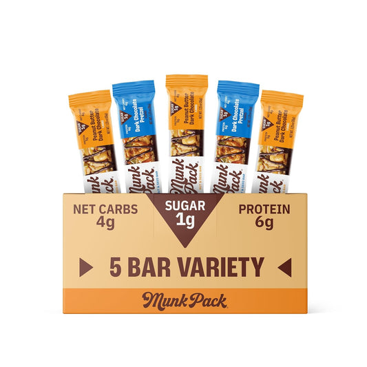 Munk Pack Nut and Seed Bar Pretzel Variety Pack 6g Protein 1g Sugar Low Carb and Keto Gluten Free Plant Based Zero Added Sugar Sweet and Salty Breakfast and Snack Bars 2 Flavors 6 Pack