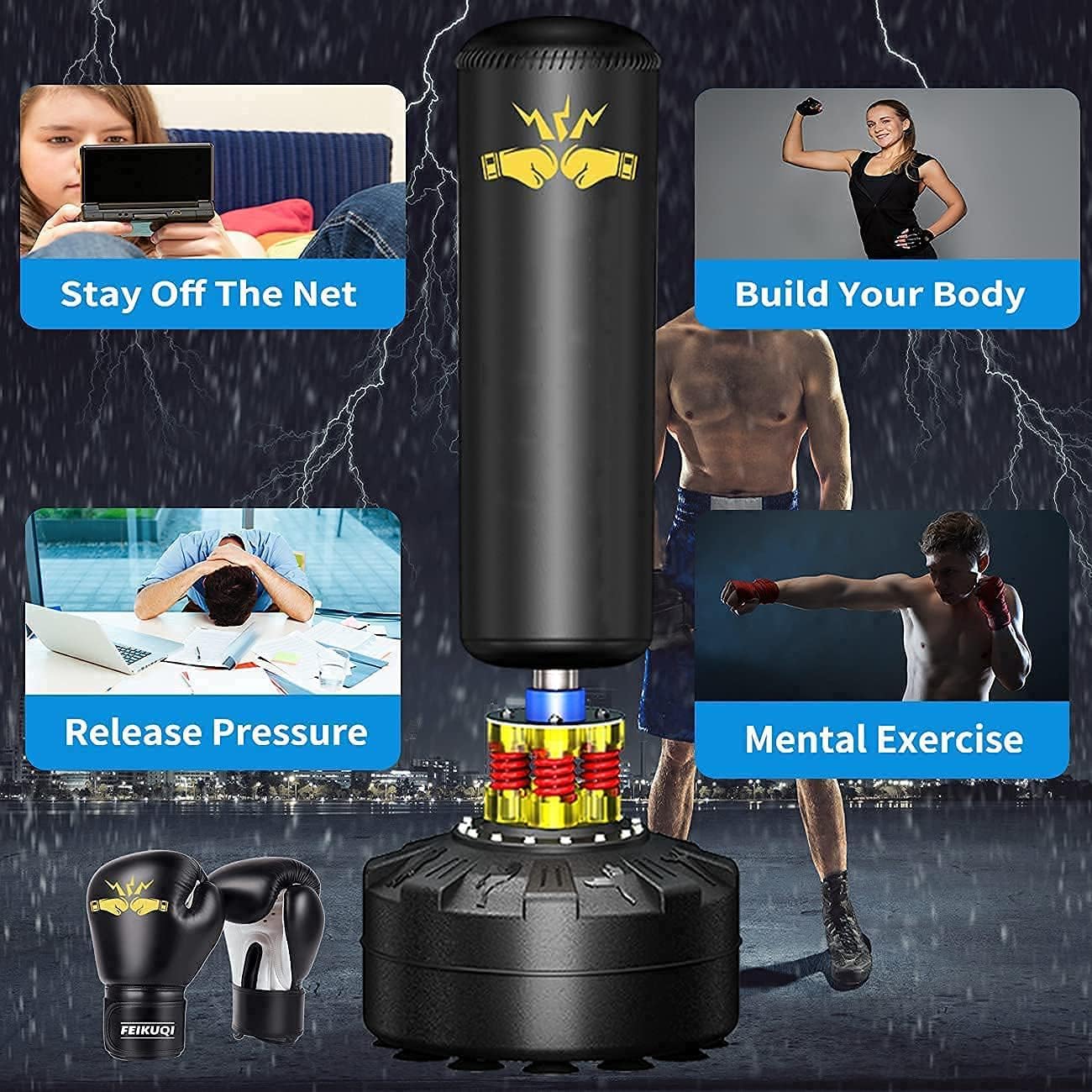 Punching Bag for Adults 70'', OKUGAFIT Freestanding Punching Bag for Adults -Suction Cup- Boxing Bag with Stand for MMA Muay Thai Fitness，Required Sand Refilling