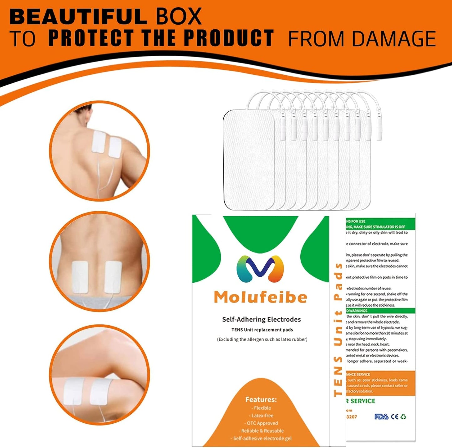 10PCS TENS Unit Replacement Pads 2x4, Reusable Electrodes for Muscle Stimulator Machine, Compatible with AUVON TENS, TENS 7000, Etekcity Tens Unit