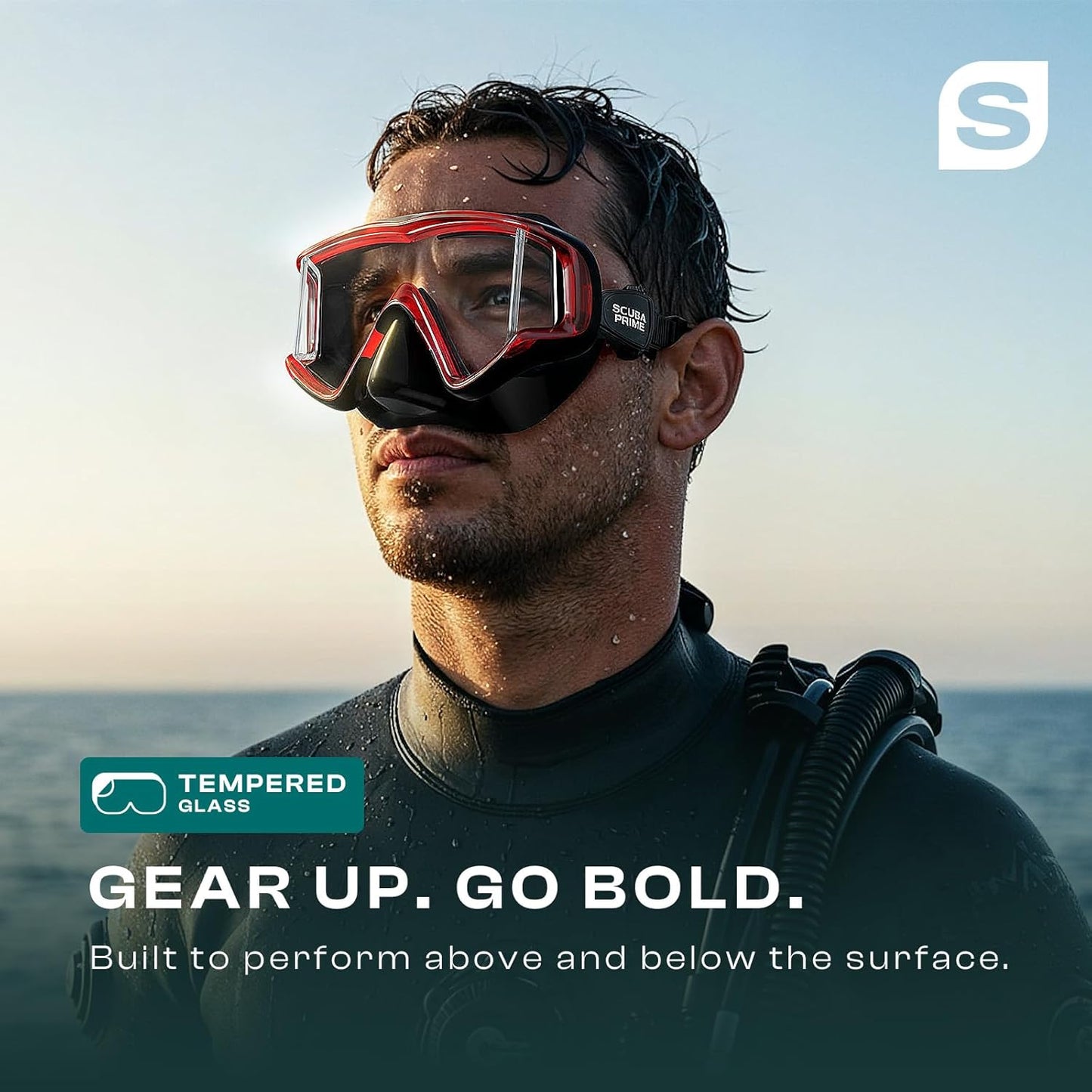 Pano 3 Scuba Diving Mask, Tempered Glass Snorkel Mask Three-Window Scuba Mask No-Leak Dive Mask Silicone Skirt Diving Mask for Snorkeling and Scuba Use