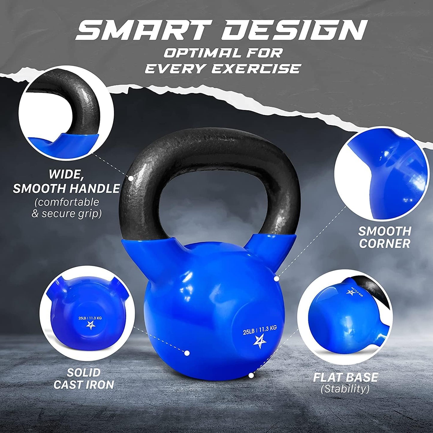Yes4All 5-100 LB Kettlebells Vinyl Coated Cast Iron for Dumbbell Weights Exercises, Gym, Fitness, Full Body Workout Equipment Push up, Grip and Strength Training