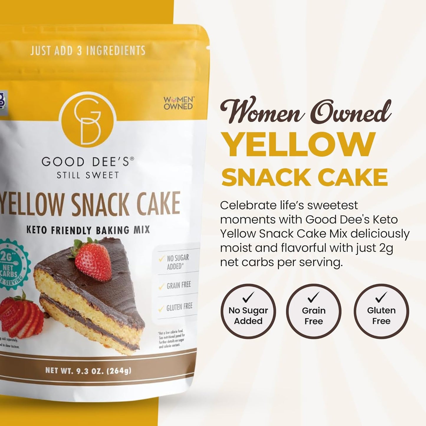 Good Dee's Keto Yellow Snack Cake Mix, Gluten Free, No Added Sugar, Gluten Free, Grain-Free, Soy-Free, Diabetic, Atkins & WW Friendly (2g Net Carbs, 12 Serving)