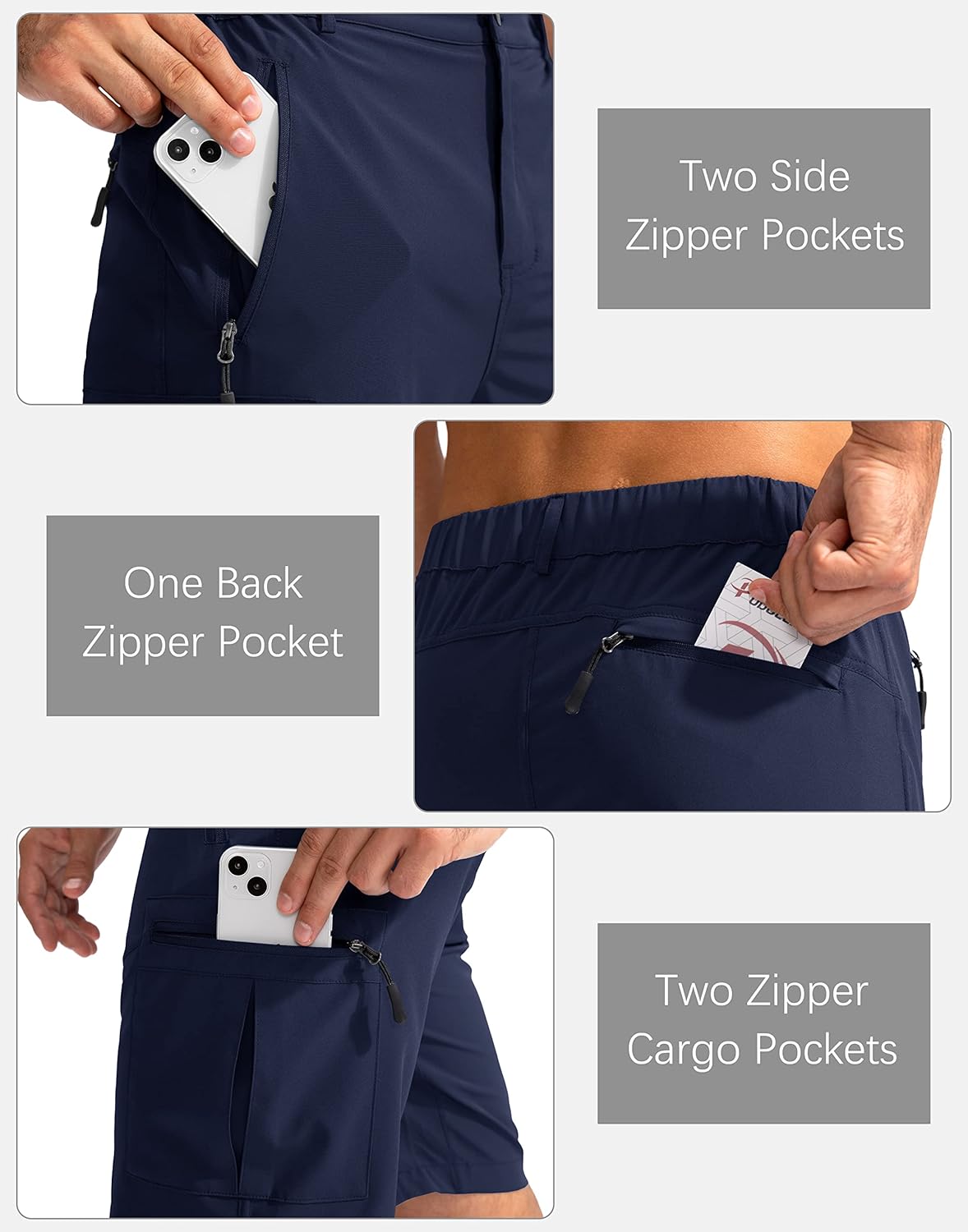 Pudolla Men's Hiking Cargo Shorts 9" Lightweight Outdoor Work Shorts for Men Travel Golf Camping Casual with 5 Zipper Pockets