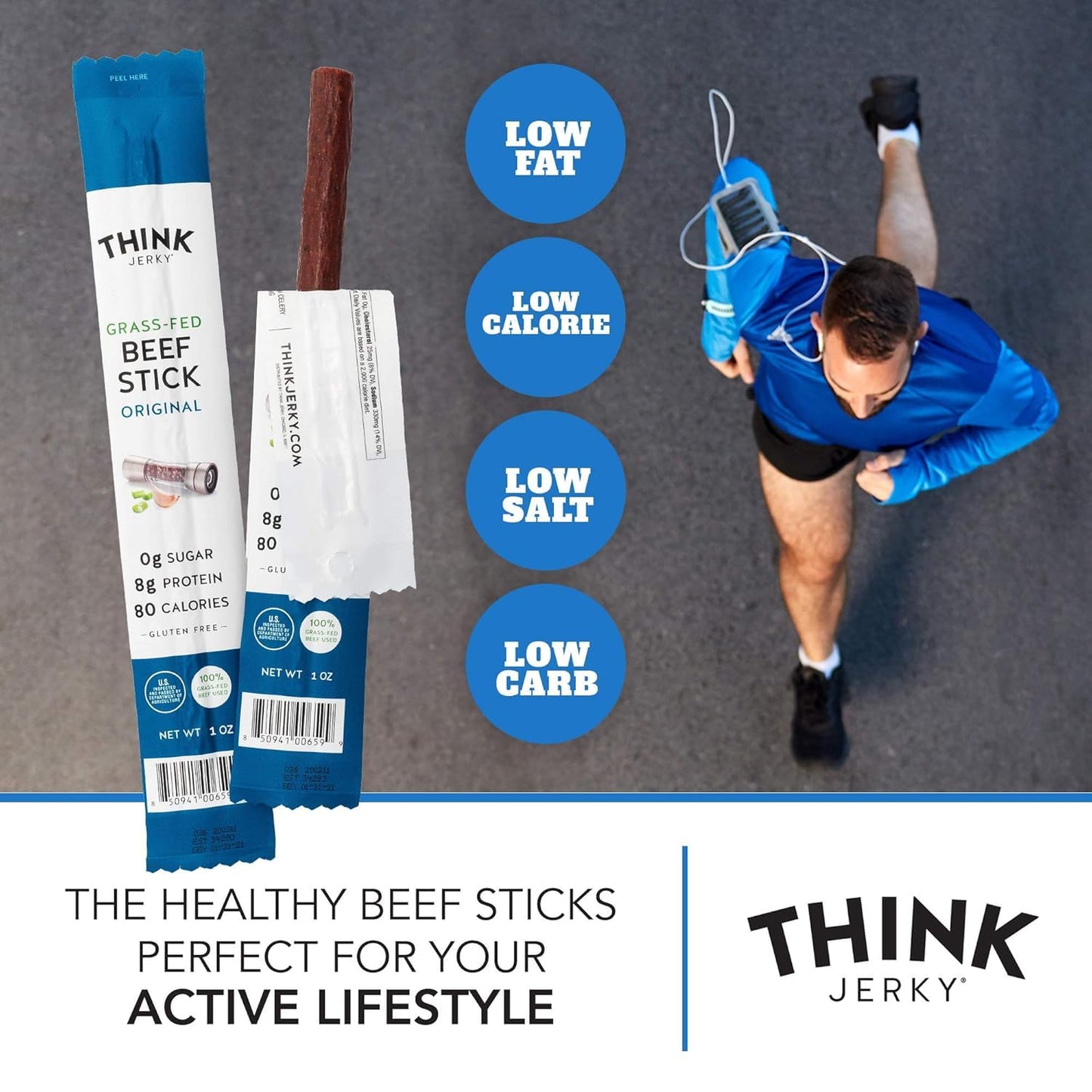 Think Jerky Original Beef Sticks, Gluten and Sugar Free, No Nitrates, Keto Paleo Friendly High Protein Low Carb Meat Snack - 1.0 oz Sticks, 10 Pack