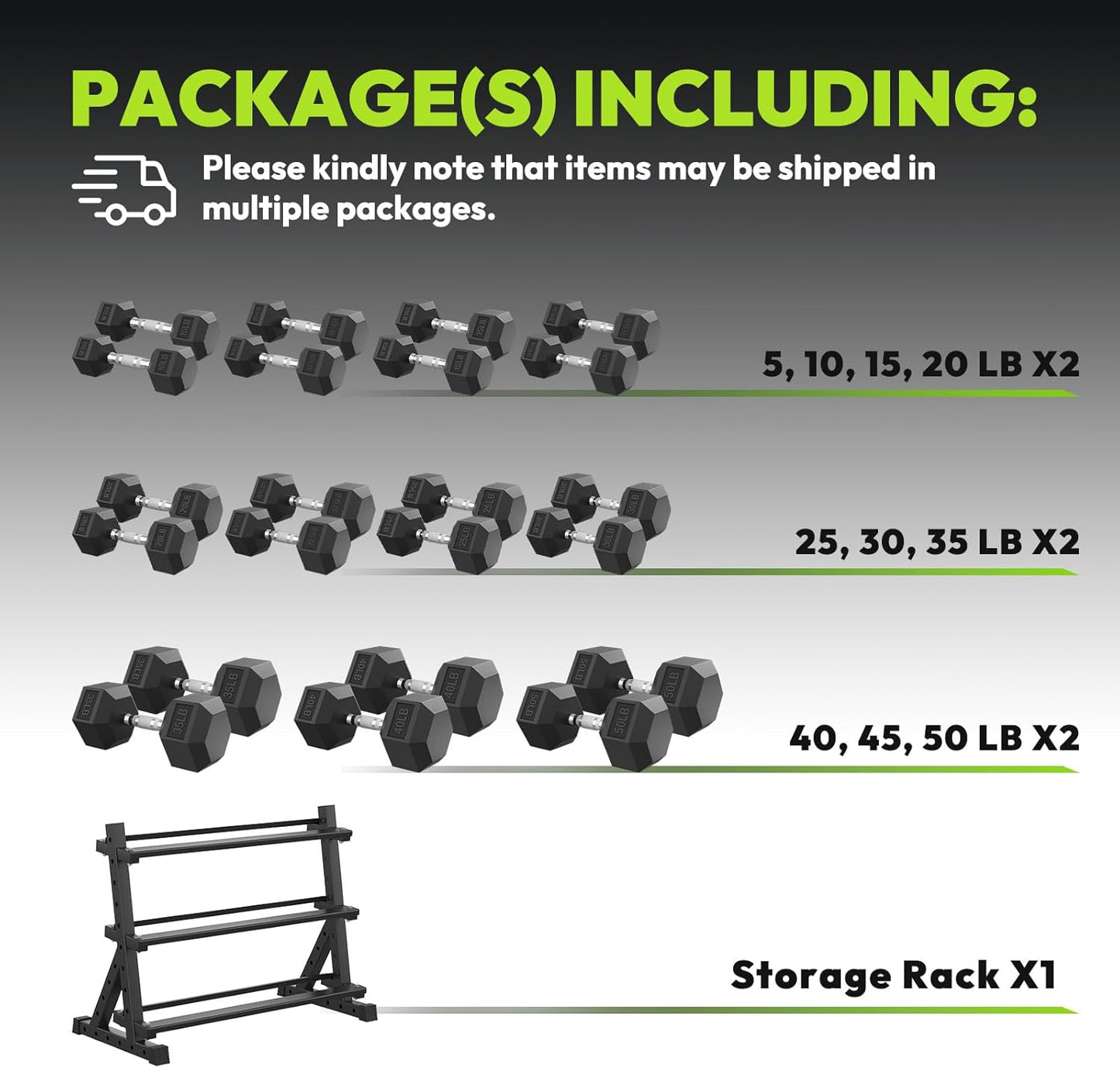 Hex Dumbbell Sets with Rack, 300-670 lb Rubber Encased Exercise & Fitness Dumbbells Set, Hand Weight for Strength Training, Weight Dumbbells