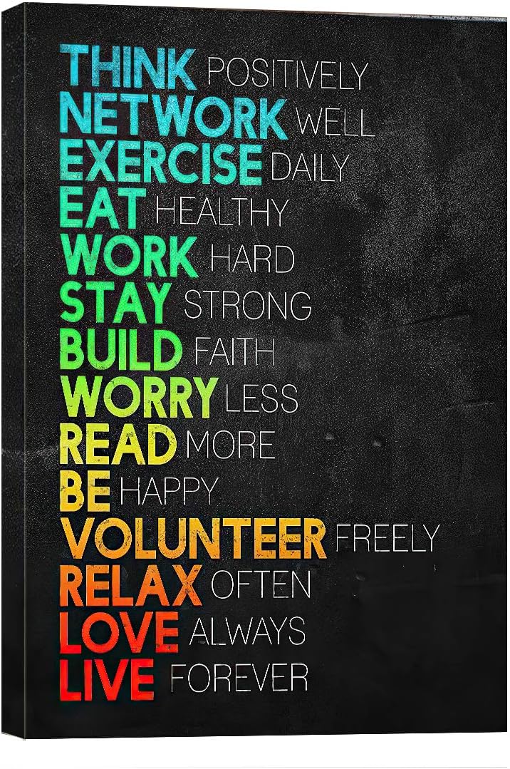 Think Positively Mindset Motivational Canvas Wall Art -Inspirational Office Wall Art Poster Quotes - Canvas Artwork Picture Print Framed for Home Office Bathroom Bedroom Wall Decor-16 x20