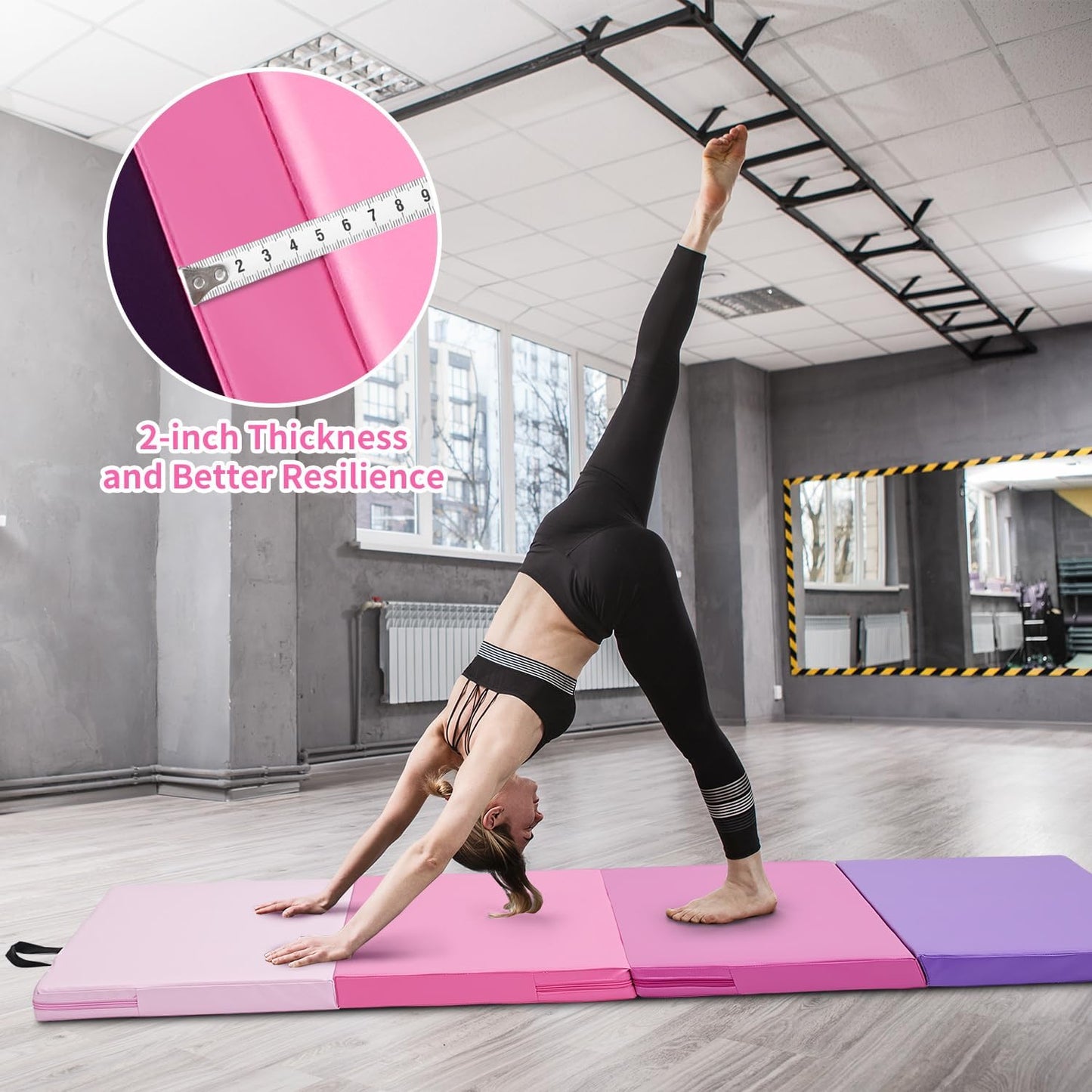 ZENOVA Gymnastics Mat 6'x3'x2''/4'x8'x2'' Exercise Mat Gym Mat for Home Aerobics Workout Foldable Tumbling Mat Children Gifts