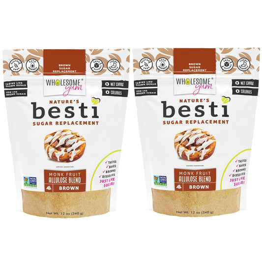 Wholesome Yum Besti Natural Brown Sugar Substitute - Keto Brown Monk Fruit Sweetener Blend With Allulose (No Erythritol) - Non GMO, Zero Carb, Zero Calorie, Sugar Free, No Aftertaste (12 oz, 2 Pack)