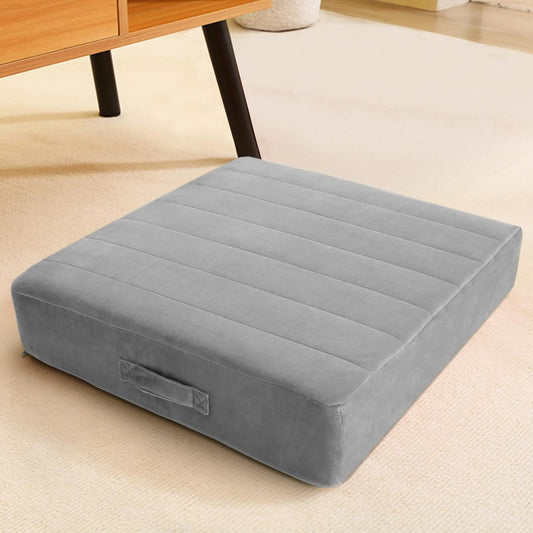 MeMoreCool Square Floor Pillow for Adults and Kids, Large Meditation Cushion with Thick Foam and Washable Tufted Cover, 24-Inch Grey Seat for Sitting and Yoga