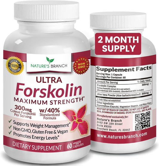 Ultra Pure Forskolin for Weight Management Maximum Strength | Coleus Forskohlii Root Extract Powder, 40% Standardized Lean Supplement for Men & Women | Premium Extreme Boost Complex - 60 Capsules