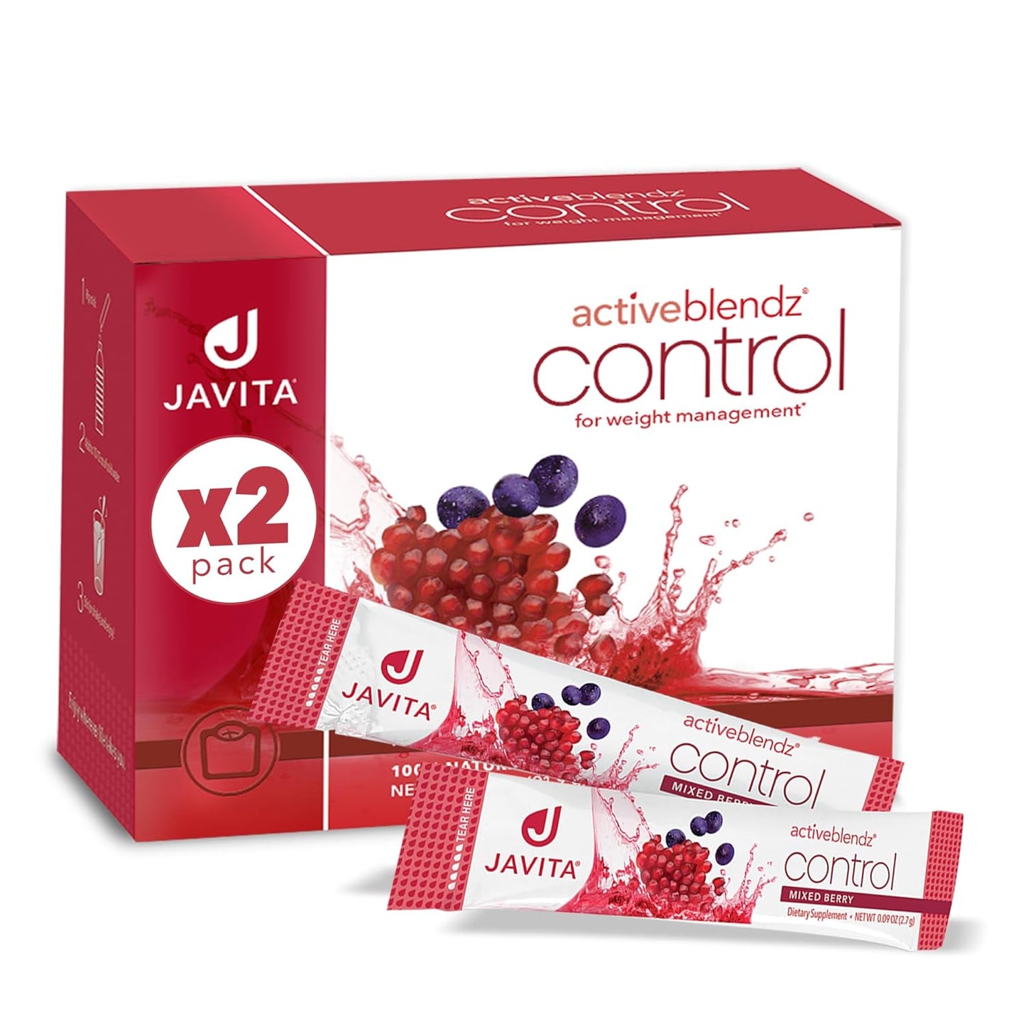 Javita Control Fruity (Acai, Pomegranate) Drink Mix Beverage with Slimming Herbs (Garcinia Cambogia, Gymnema Sylvestre) to Help Support Healthy Lifestyle, Appetite (2 Boxes/48 sticks)
