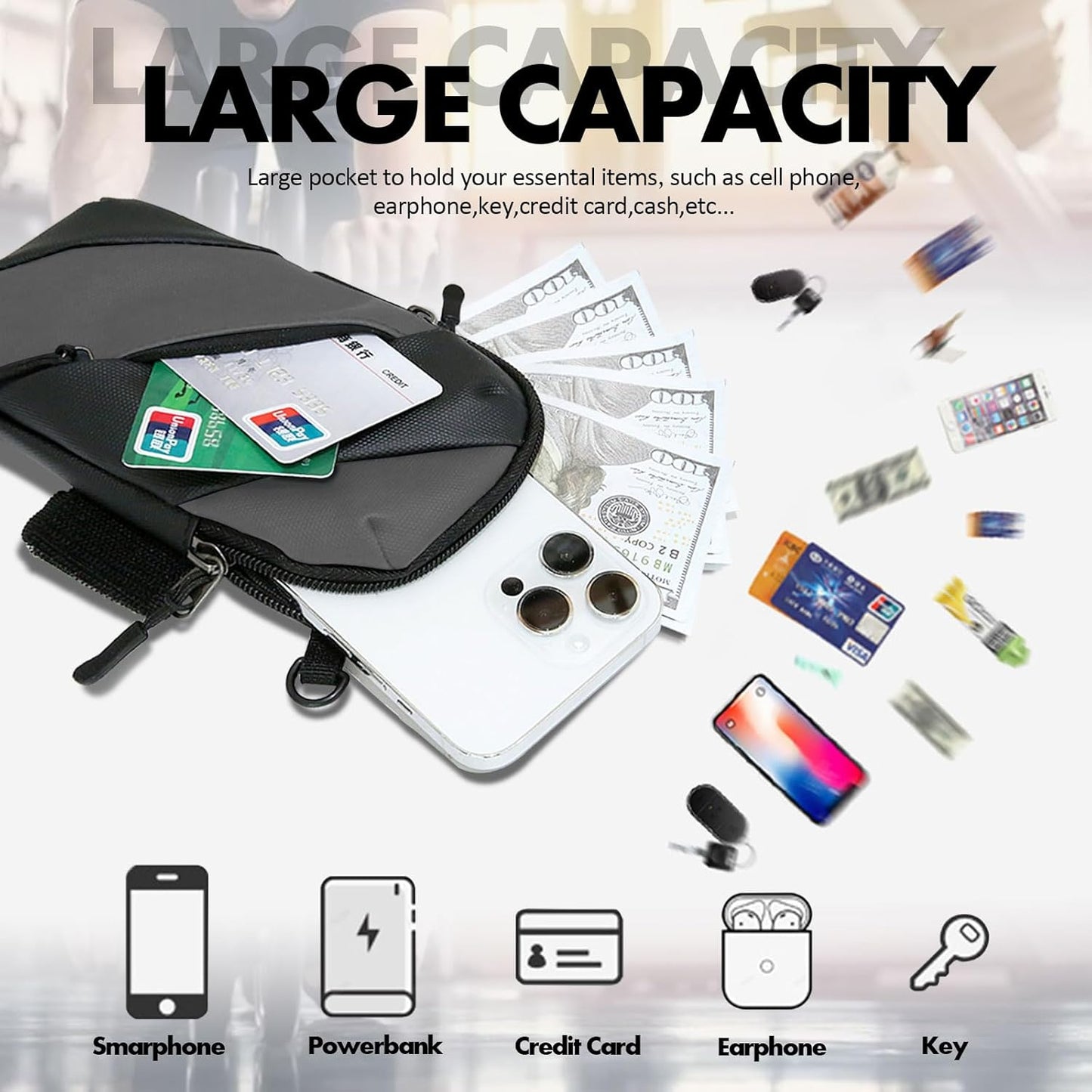 Armband Cell Phone Holder for Running,Crossbody Shoulder Holsters Bag with Arm Band for Women Men Kids,iPhone 15 14 13 12 11 Pro Max Xs Xr 8 7 6S 6 Plus SE Mini Galaxy Workout Walking Gym Arm Bags