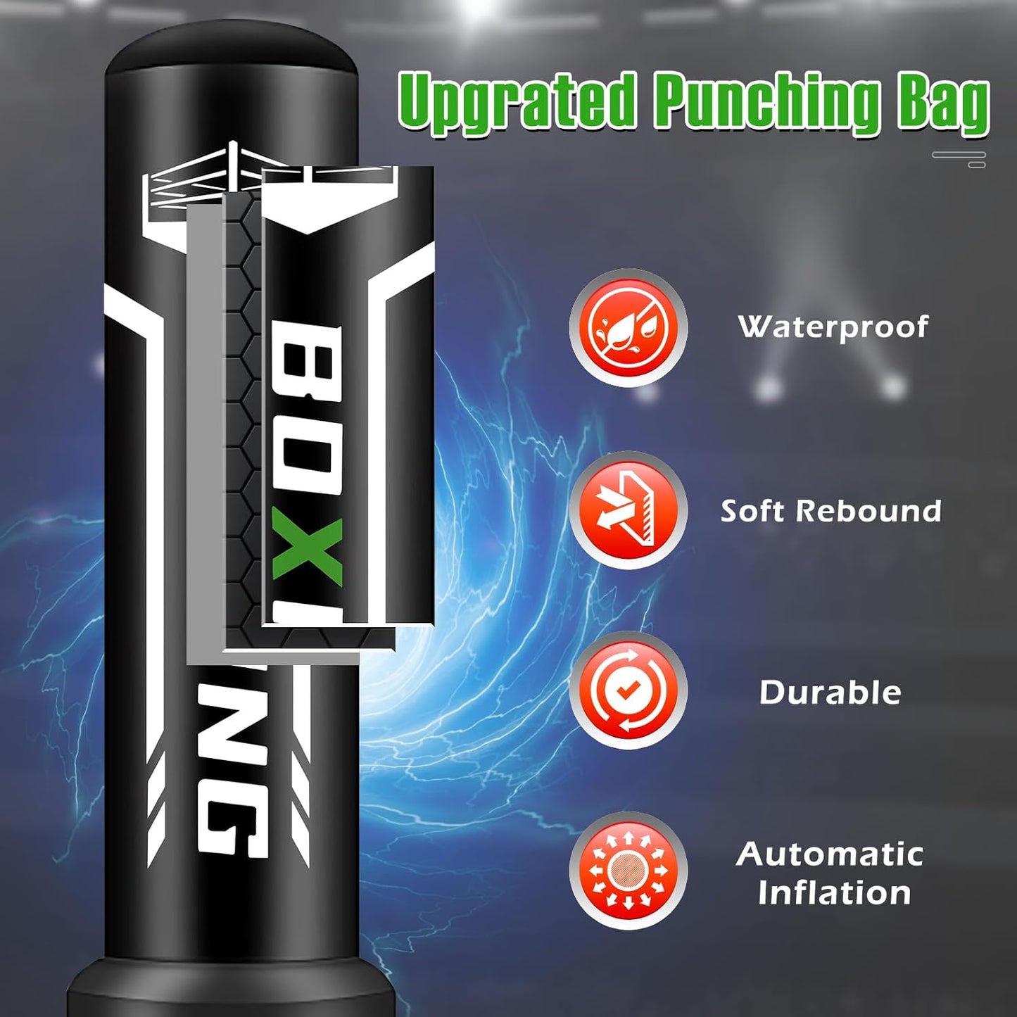 Upgrated Standing Punching Bag for Adults, Boxing Bag with Automatic Built in Air Pump and 12OZ Gloves, 69'' Kicking Bag Boxing Equipment Heavy Bag for Training MMA Muay Thai Fitness