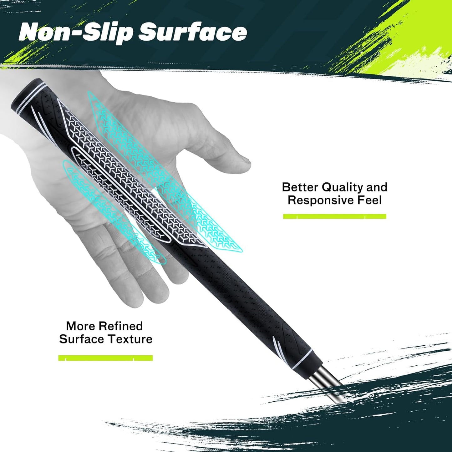 SAPLIZE High-performance Rubber Golf Grips 13 Pack, High Shock Absorption, Non-slip, Choose from 13 Grips with 15 Tapes or Full Regripping Kit, Available in Standard/Mid/Jumbo Sizes, CC10 Series