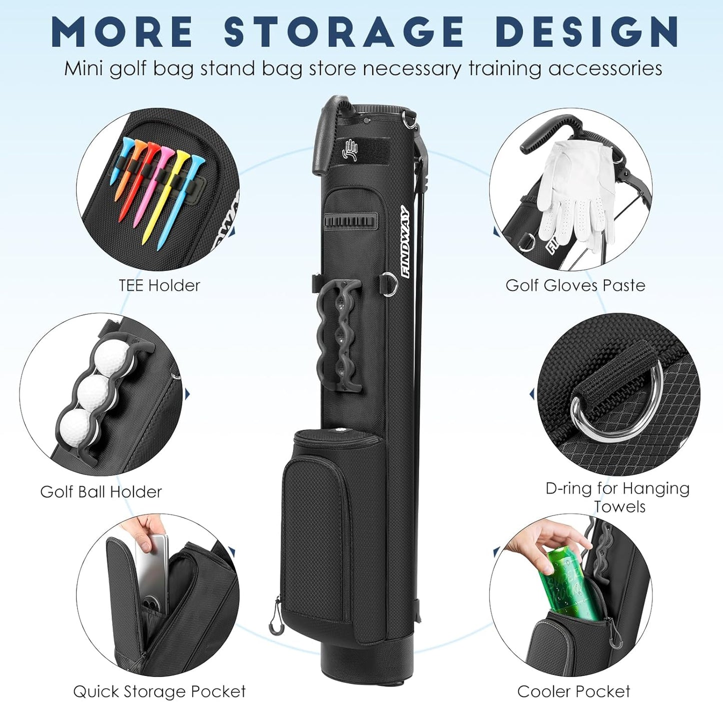 Findway Golf Stand Bag, Par 3 Golf Bag Pitch n Putt Small Golf Bag with Ball Holder and Cooler Bag, Lightweight Golf Carry Bag for Men Women