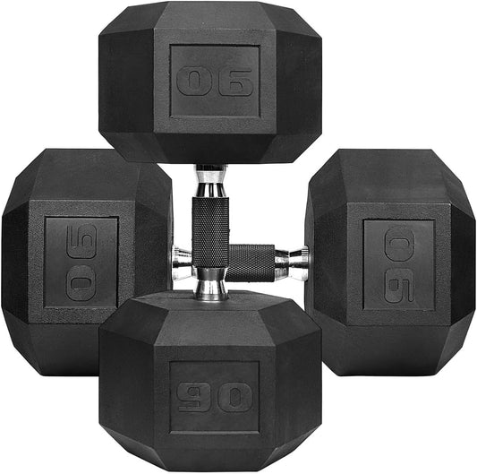WF Athletic Supply Rubber Encased Hex Dumbbells with Rubber Grip Contoured Handle for Muscle Toning, Strength Building & Full Body Workout