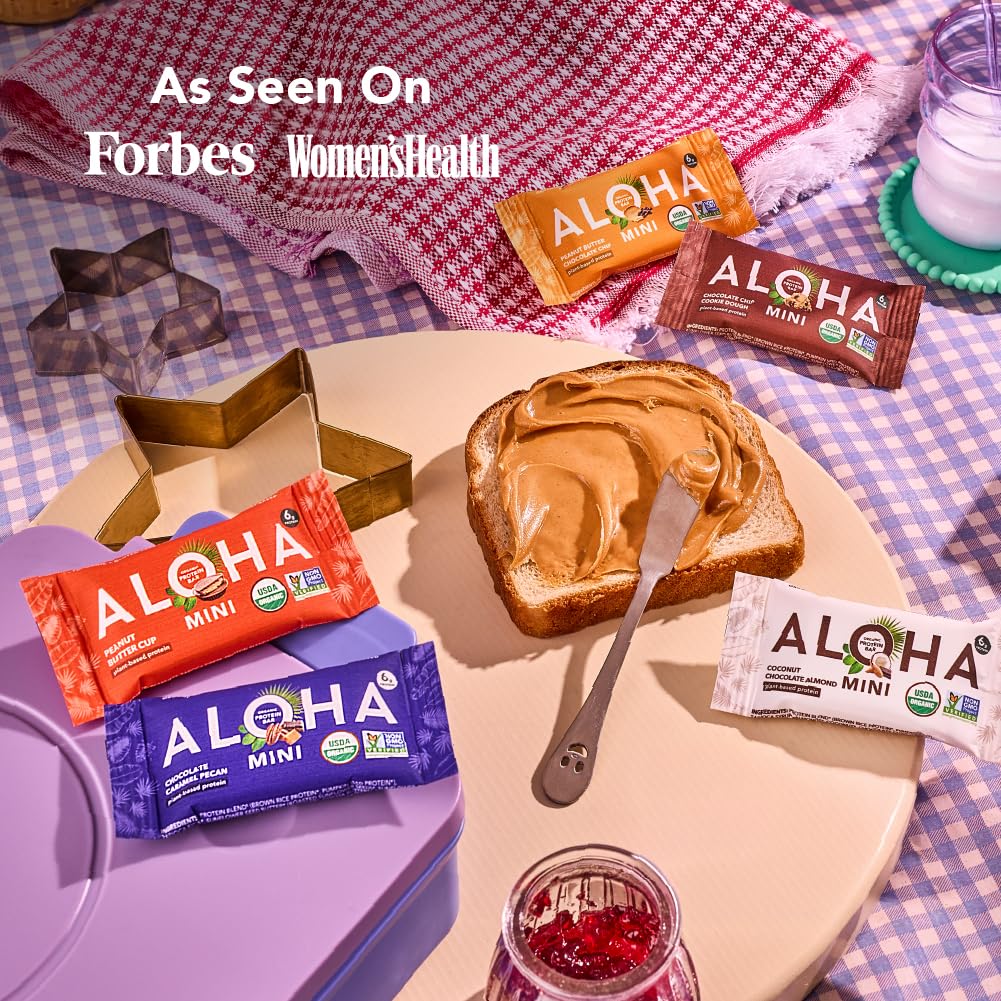 ALOHA Organic Plant Based Protein Bar MINIS |Caramel Chocolate Pecan | 20 Count, 24g Bars | Vegan, Low Sugar, Gluten Free, Low Carb, Non-GMO, Stevia Free, Soy Free, No Sugar Alcohols