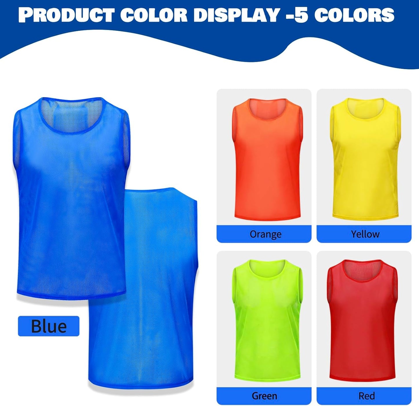 12/24/48PCS Pinnies Youth Team Pennies for Sports Kids and Scrimmage Vests for Soccer Basketball Jersey Practice