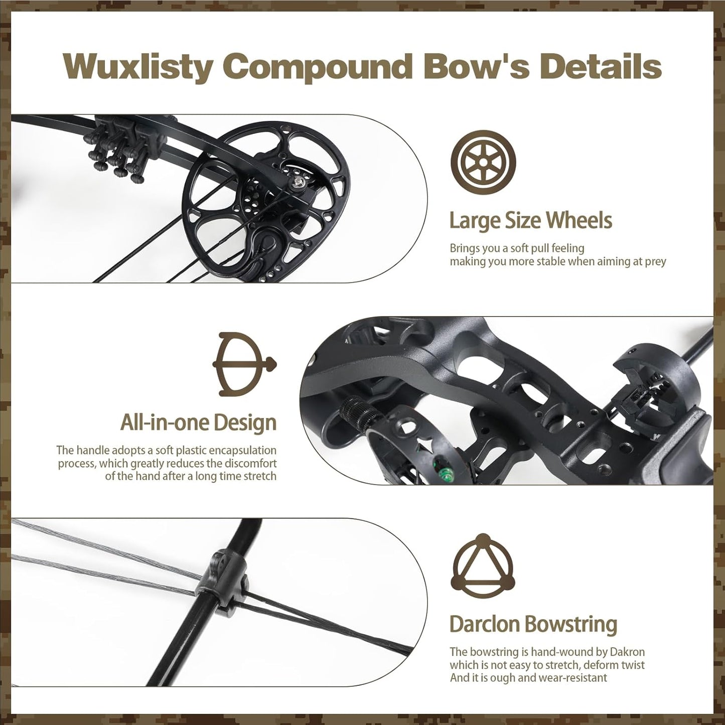 Compound Bow and Arrow Set for Adults 30-65LBS Draw Weight, Ready to Hunt, Archery Hunting Bows 19.5"-30.5" Draw Length, Limbs Made in US