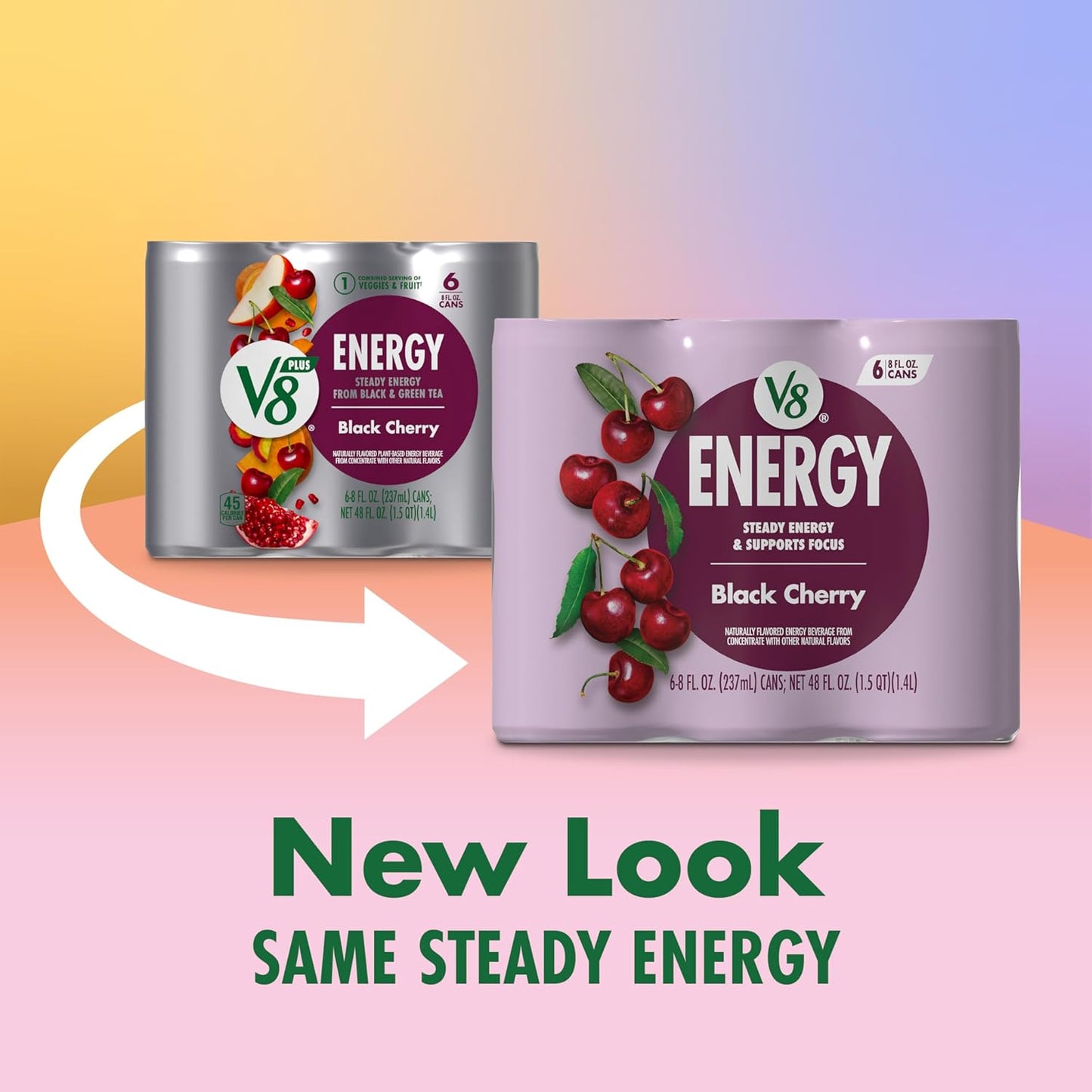 V8 Energy Black Cherry Energy Drink, 8 fl oz Can (6 Pack)