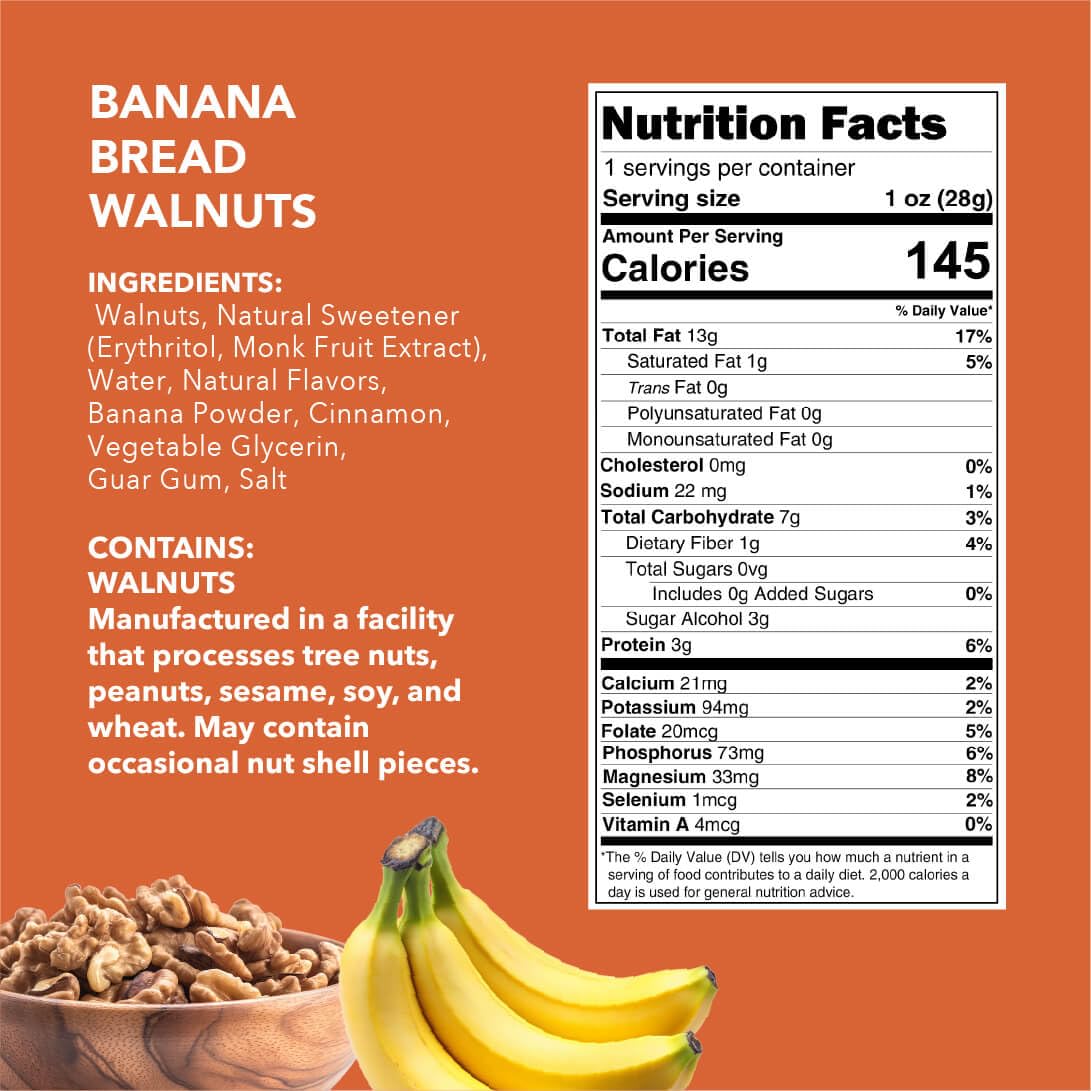 Earthside Farms Banana Bread Walnuts 1oz, 8 Pack – Vegan, Gluten-Free, Low Carb, Keto Friendly Snack – Sweet & Crunchy Candied Walnuts with Real Banana Flavor – Perfect for On-the-Go, Work, School