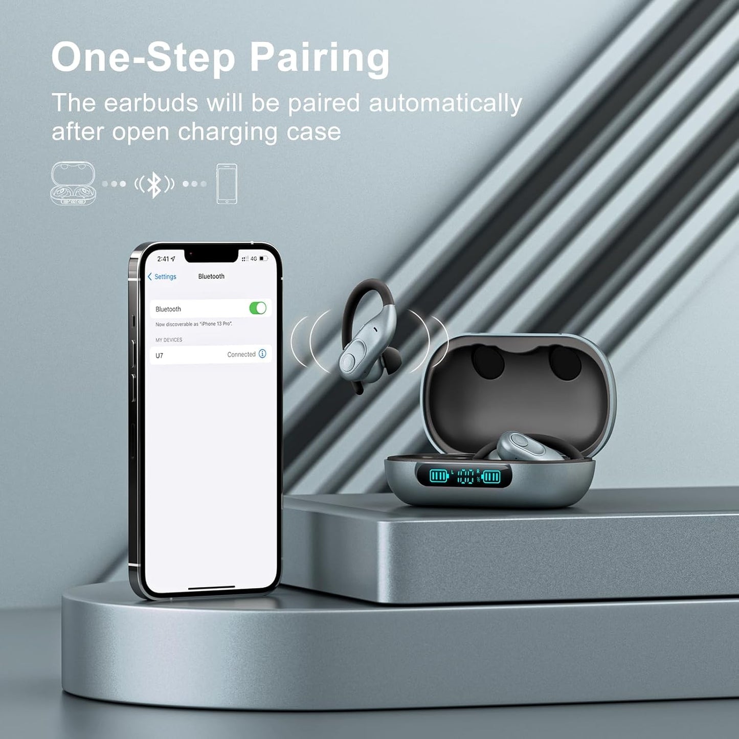 Wireless Earbuds Bluetooth Headphones 130Hrs Playtime with 2500mAh Wireless Charging Case LED Diaplay Hi-Fi Waterproof Over Ear Earphones for Sports Running Workout Gaming