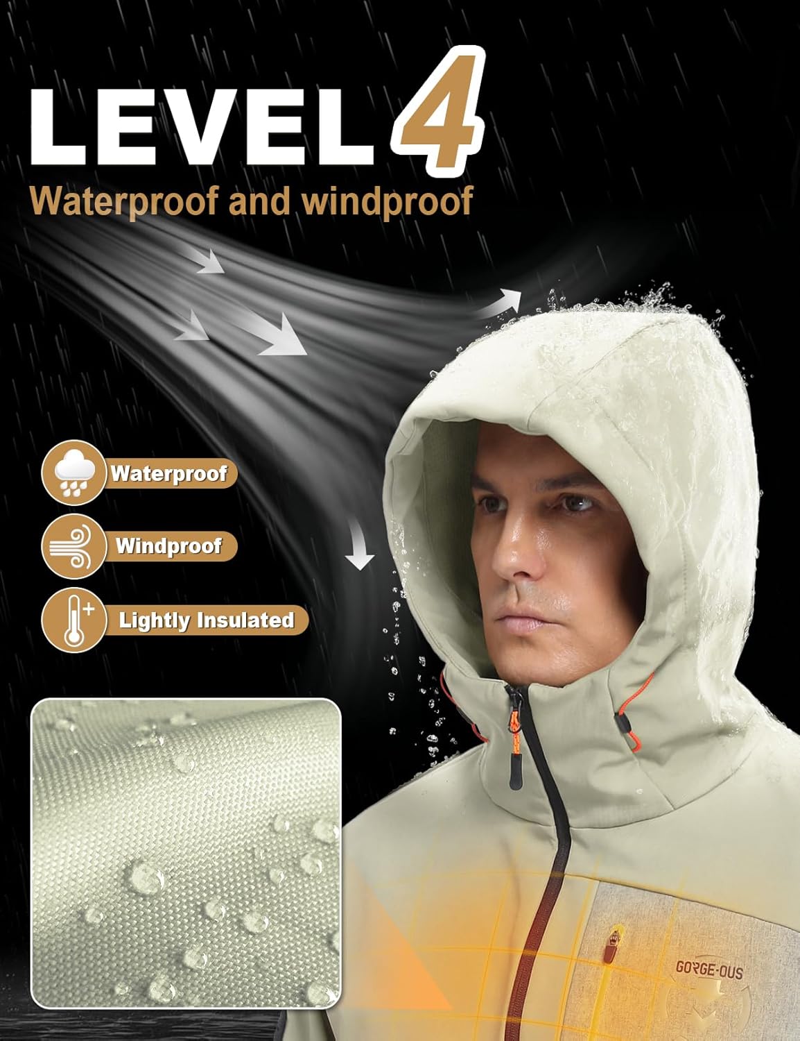 GEMYSE Men's Lightweight Rain Jacket Waterproof Raincoat Hooded Softshell Windbreaker for Outdoor Hiking Travel