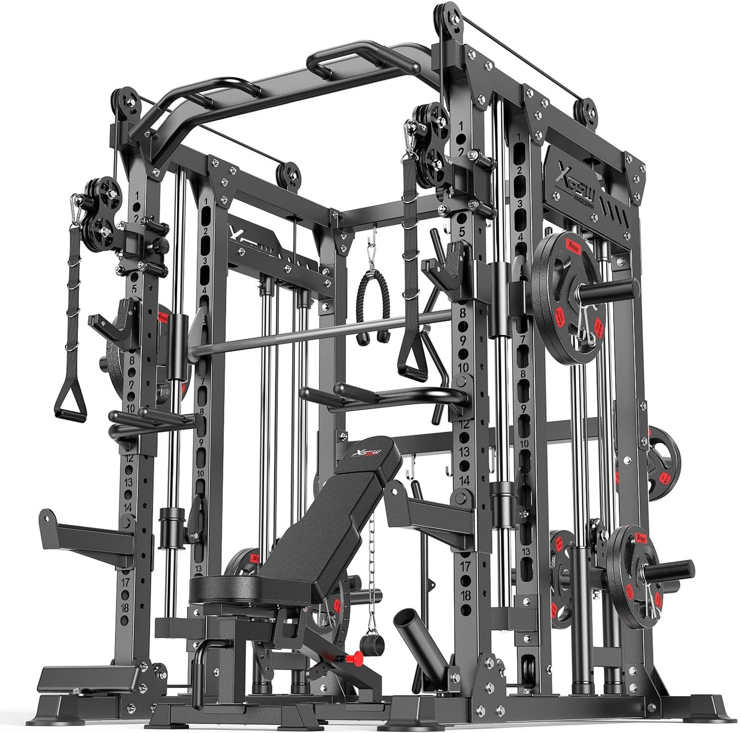 Power Cage,1600lbs Multi-Function Power Rack with Adjustable Cable Crossover System and More Training Attachment, Weight Cage for Home Gym