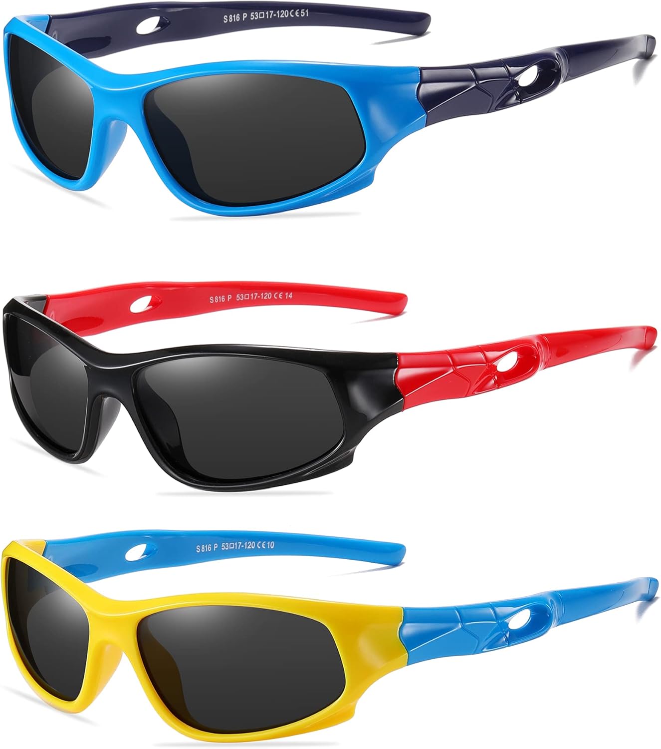 DYLB 3 Pack Flexible Kids Polarized Sunglasses For Boys Girls With Strap, Sport Sunglasses for Children Age 3-10.