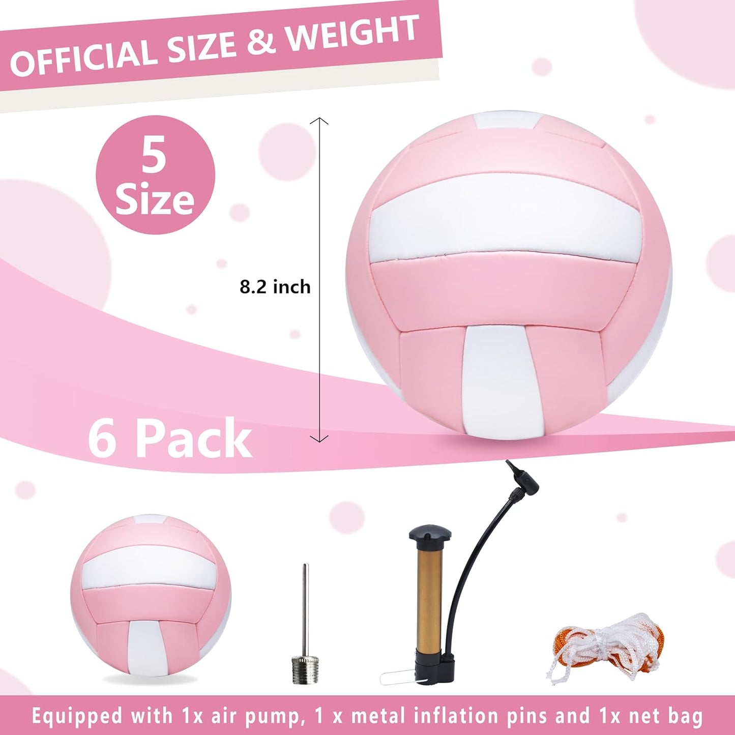 Magicorange Volleyball, 6 Pack Official Size 5 Volleyballs- PU Leather Indoor Outdoor Soft Touch Recreational Volleyballs for Beach Play, Game,Gym,Training -Includes Ball Pump