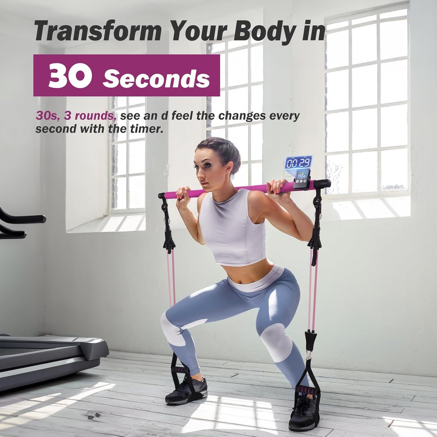 Upgraded Pilates Bar Kit with Resistance Bands Natural Latex for Women & Men, Heavy-Duty Stainless Steel Multifunctional Yoga Pilates Stick for Home Gym Exercise Fitness Equipment Full-Body Workouts