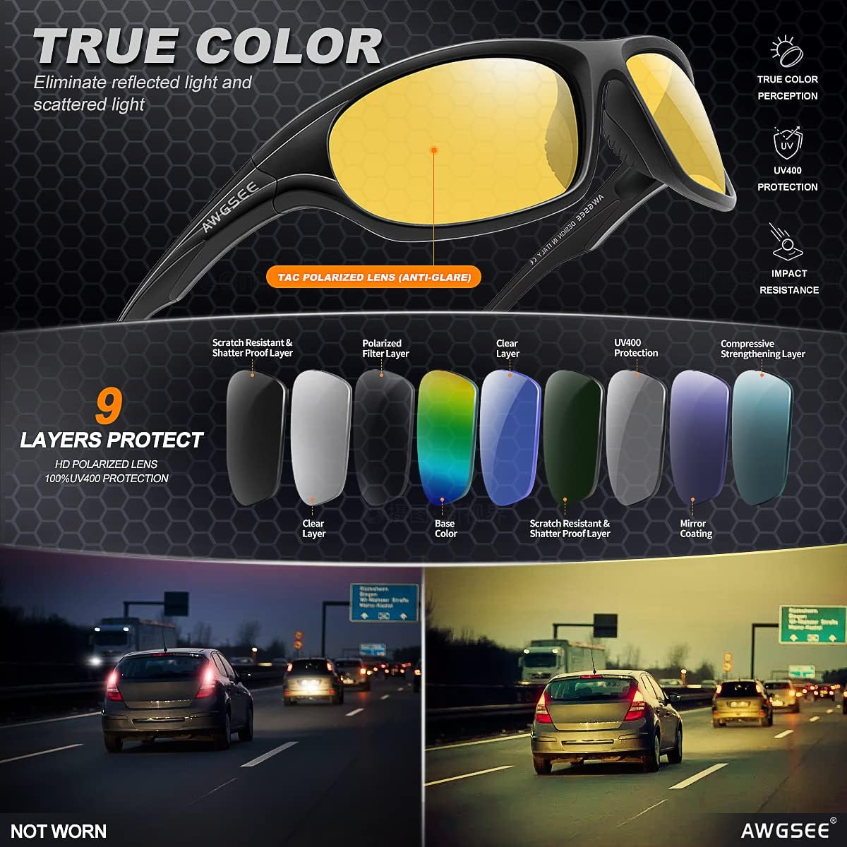 Polarized Sports Sunglasses for Men,TR90 Unbreakable Frame Sunglasses for Fishing Driving Cycling UV400 Protection