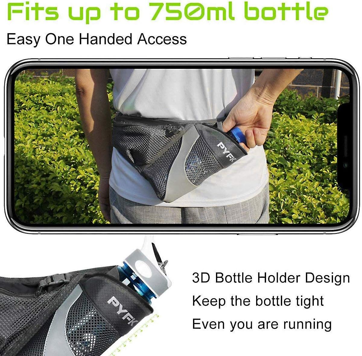 PYFK Running Belt Hydration Waist Pack with Water Bottle Holder for Men Women Waist Pouch Fanny Bag Reflective