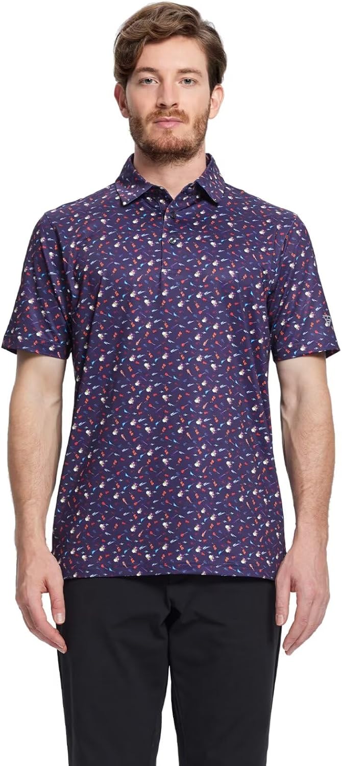 Men's Golf Polo Shirts Short Sleeve Striped Performance Moisture Wicking Dry Fit Golf Shirts for Men