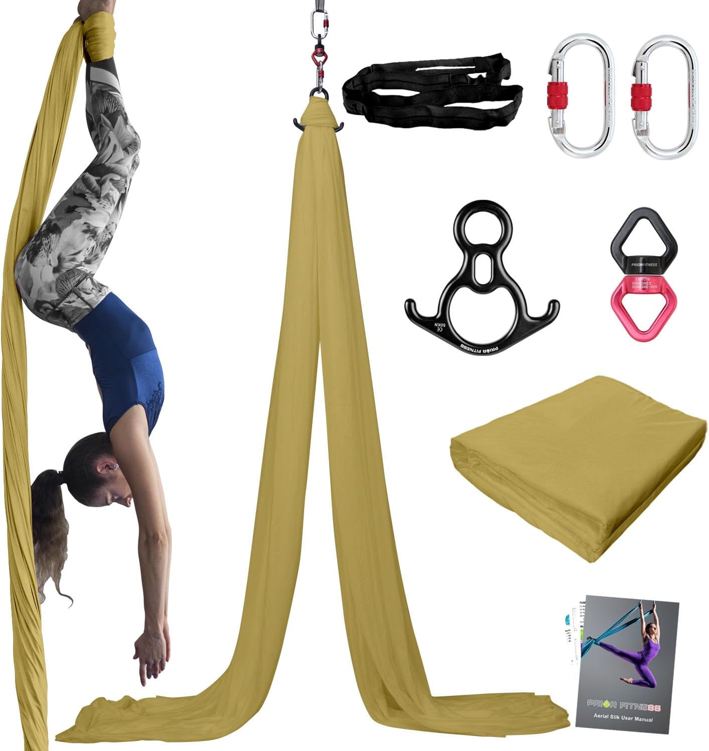 PRIOR FITNESS Aerial Silks Kit Colorful 9/15/20 Yards 40D Nylon Fabric Hammock Set With Hardware & Guide for All Levels Of Aerial Yoga Practice and Acrobatic Flying For Adults Aerial silk
